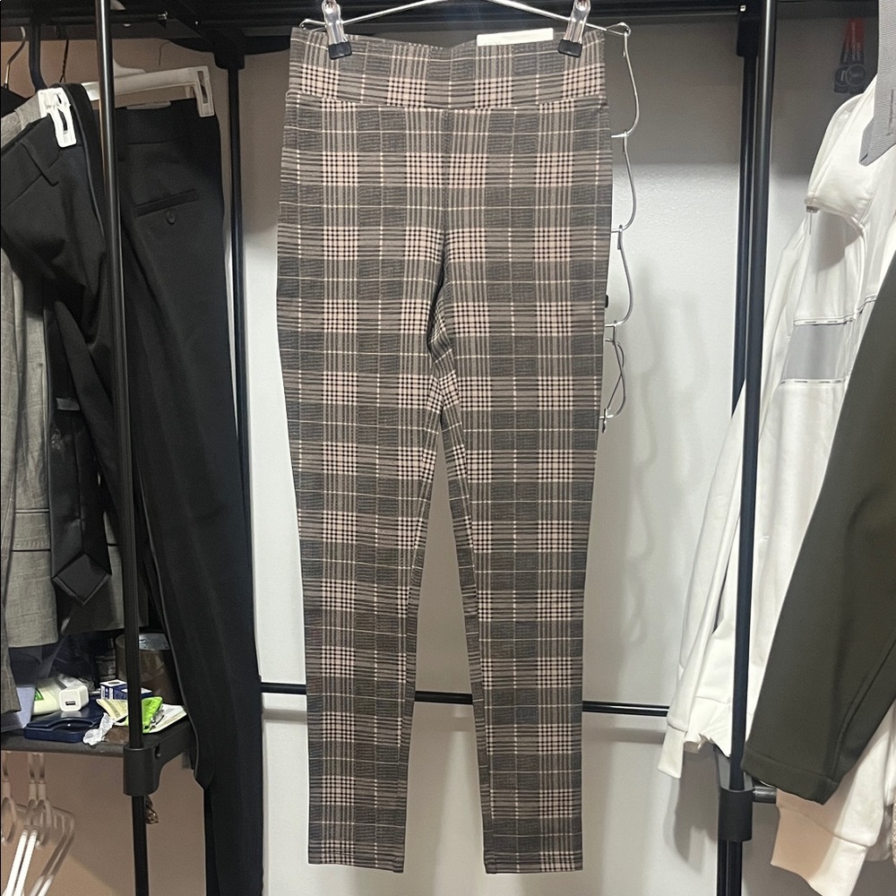 LOFT Plaid Leggings - Black and Tan
